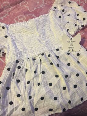 White Polka Dot baby doll Top